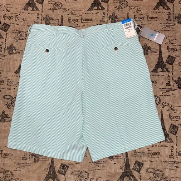 Haggar NWT! Seersucker Cool18 Turquoise/White Striped Short Size 38W - Picture 6 of 12